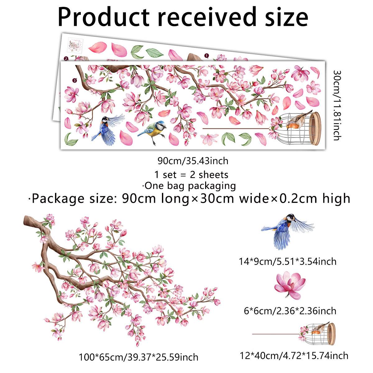 

Branches Flowers Birds Glass Sticker Living Room Window Theme Decorative Wall Sticker Window Sticker Electrostatic Mural 30x90cm 2pcs