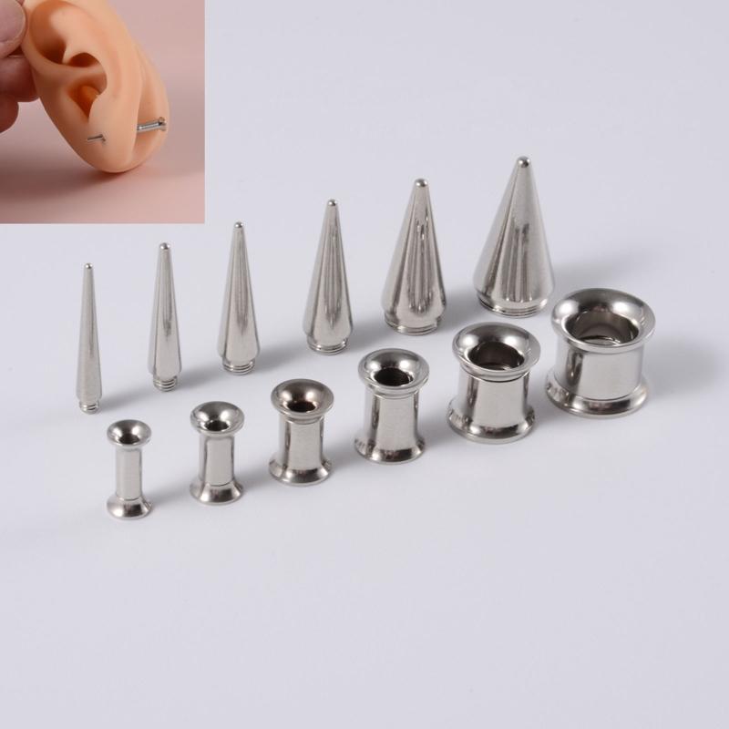 6Pcs Stainless Steel Ear Gauge Stretching Kit Plug Taper Insertion Pin for Ear Tongue Stretcher Piercing Stretching Tool