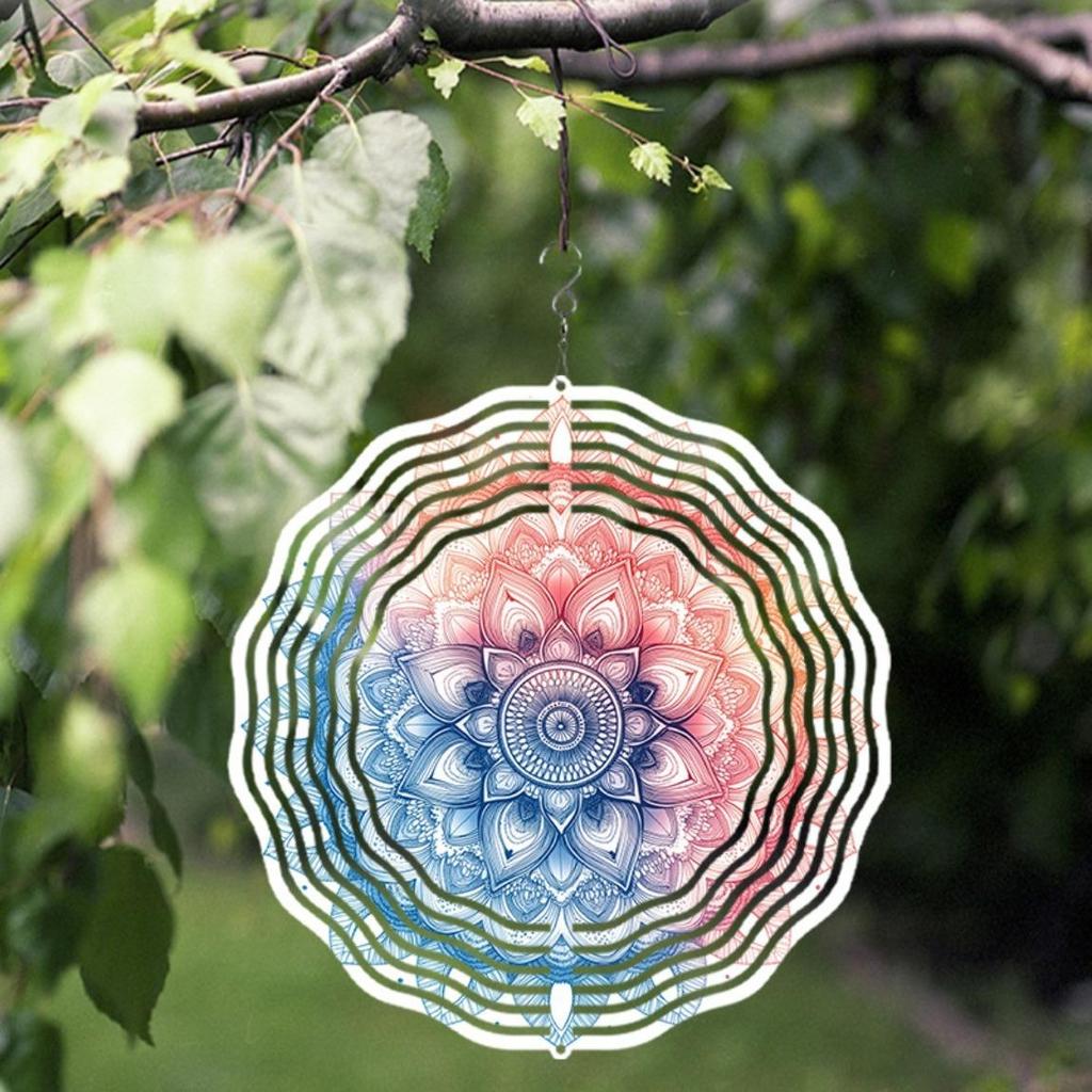 Colorful Mandala Wind Spinner – 2D Kinetic Christmas Decor, Gift for Women/Wife, Indoor & Outdoor Metal Wind Spinner, Thanksgiving & Holiday