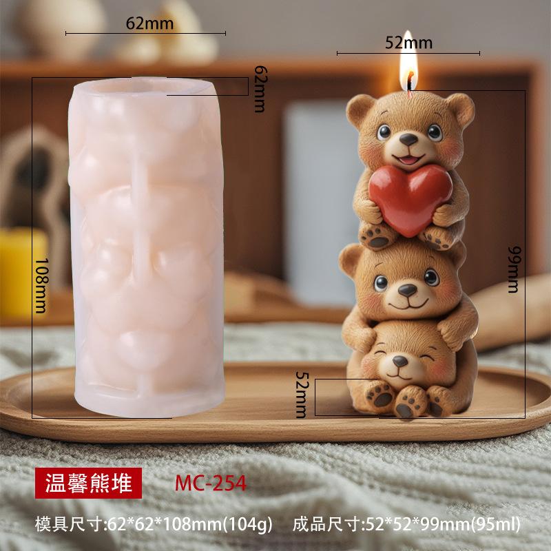3D Cute Stacked Bear Aromatherapy Candle Silicone Mold DIY Love Bear Family Chocolate Cake Baking Mold Used As Gypsum Resin Gift