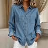 Women's Casual Long Sleeve Denim- Shirt with Stand Collar for Everyday Wear