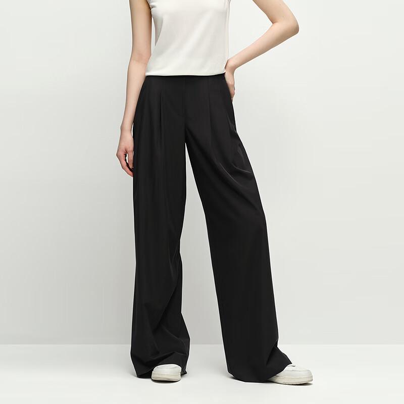 

OVVOVV Women s Elastic Waist Four-Way Stretch Wide-Leg Pants M