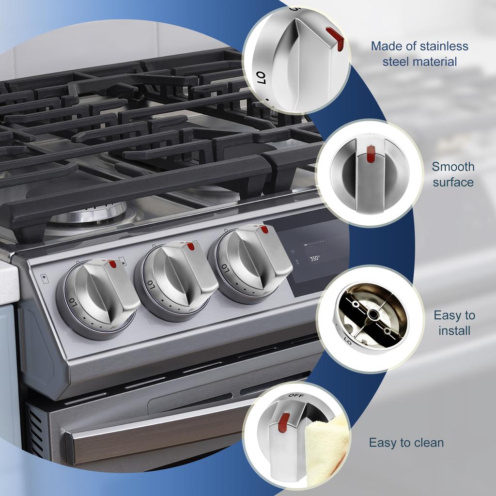 4Pcs Stove Control Knobs Stainless Steel Universal Gas Stove Replacement Control Switch Button Handle Ome Kitchen Cookers