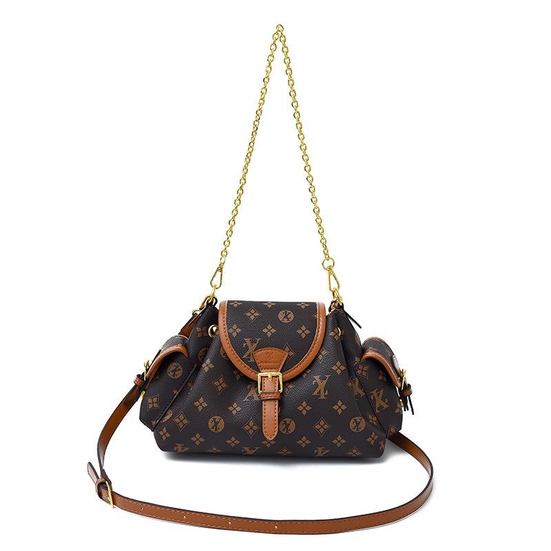 

Old flower chain shoulder bag new retro fashion printed crossbody difference bucket bag horn pillow bag коричневый