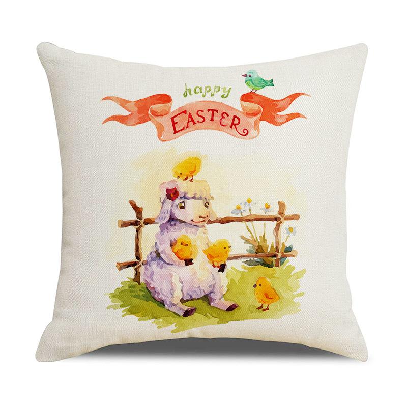 

New Easter Cartoon Rabbit Animal Watercolor Hand-Painted Linen Printed Pillow Cover New Style 45*45cm