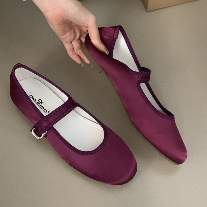 Comfort Satin Soft Sole Ladies Mary Jane Shoes Fashion Round Toe Shallow Women Flats Elegant Buckle Prom Designer Ballet Shoes