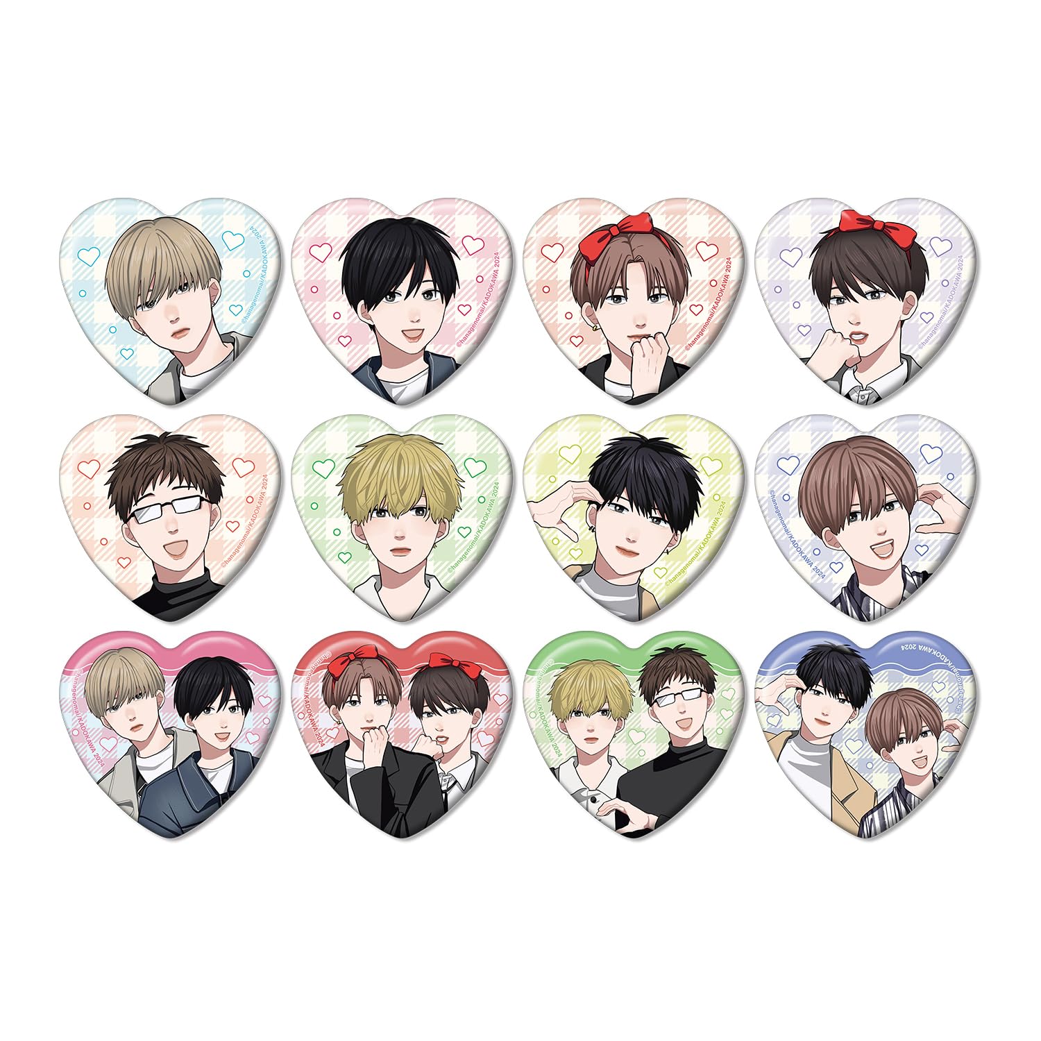 

and and by Mai Original Print Trading Tin Box of 12 Takayoshi-kun Amagi-kun My Brother s Friend Hanageno, Sticker-Style Ver. Heart-Shaped Badges,