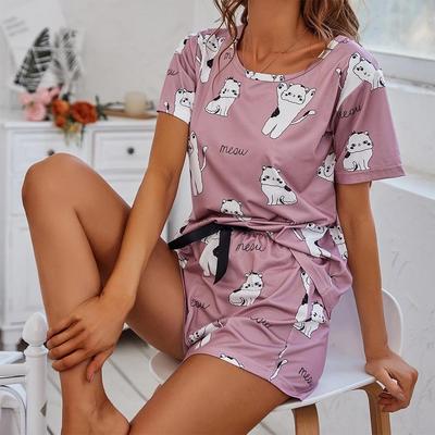 Women's Printed T-Shirt and Shorts Two-Piece Set - Comfortable, Casual, Sexy Homewear