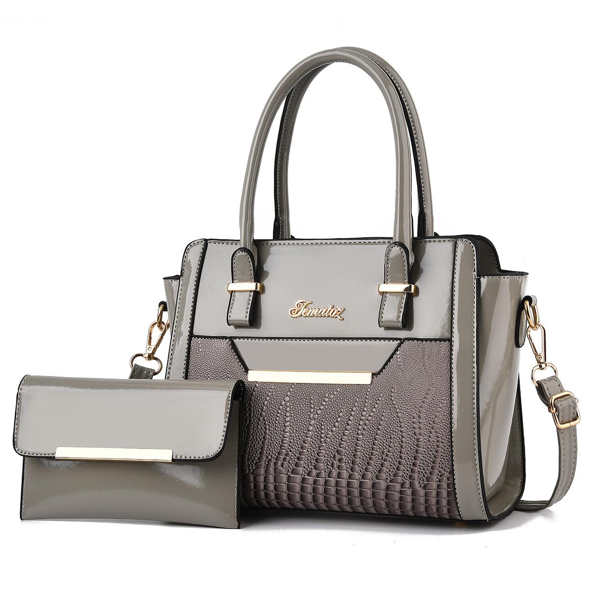 

Сумки с верхней ручкой и маленькими кошельками для женщин, стеганая деловая кожа из искусственной кожи, винтажная сумка через плечо, кошелек на застежке-молнии, комплект из 2 кошельков серый