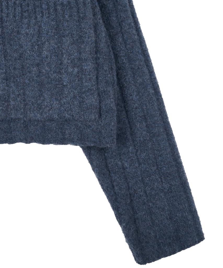 Idws Wave Line Boucle Collar Knit Blue