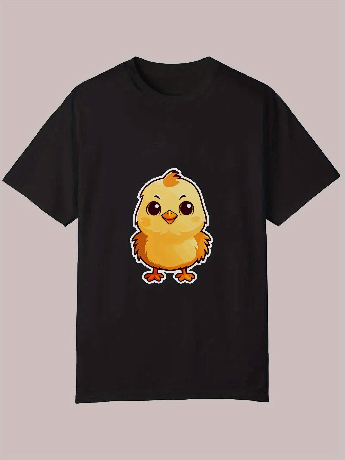 Casual Summer Graphic T-shirt - Bright Yellow with Cute Cartoon Chicken Design XL