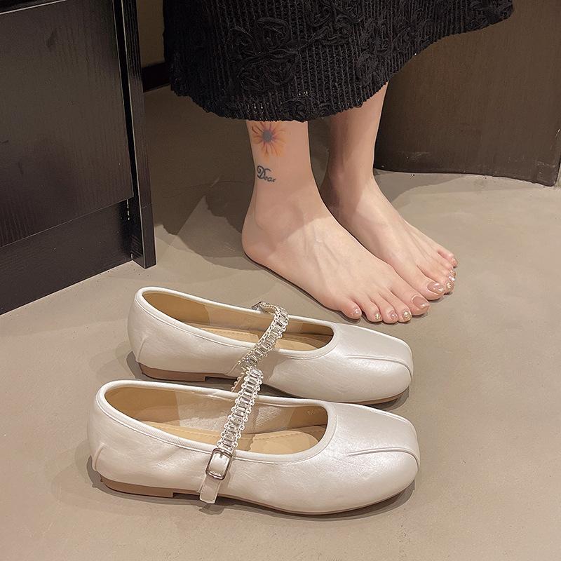 Mary Jane with Women's Fashion Versatile Single Shoes Spring and Summer New Soft-soled Comfortable Flat-soled Beanie Shoes