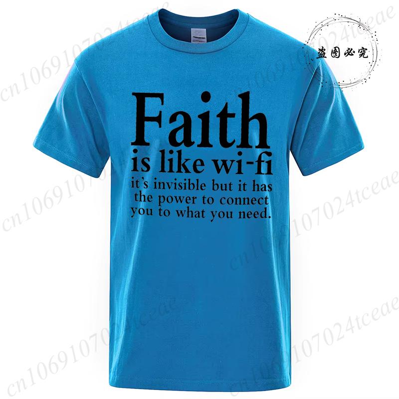 Unisexs Street Wear Faith Is Like Wifi God Jesus Religious Christian Funny Tshirt Short Sleeve Streetwear Summer T Shirts Unisex Top