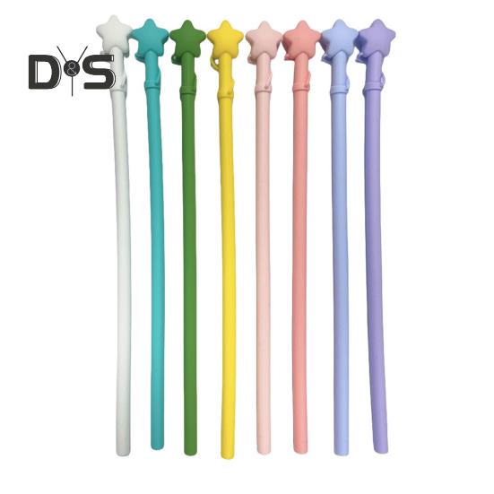 Reusable Silicone Straws with Star Cap Bite-resistant Drinking Tubes for Hot Cold Drinks BPA-Free Flexible Long Straw