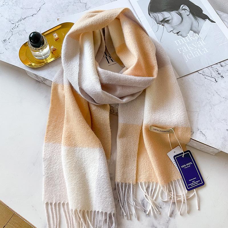 People Mom and Dad Winter Men's and Women's Thickened High-end Men's Pure Cashmere Scarf Plaid Long Grey