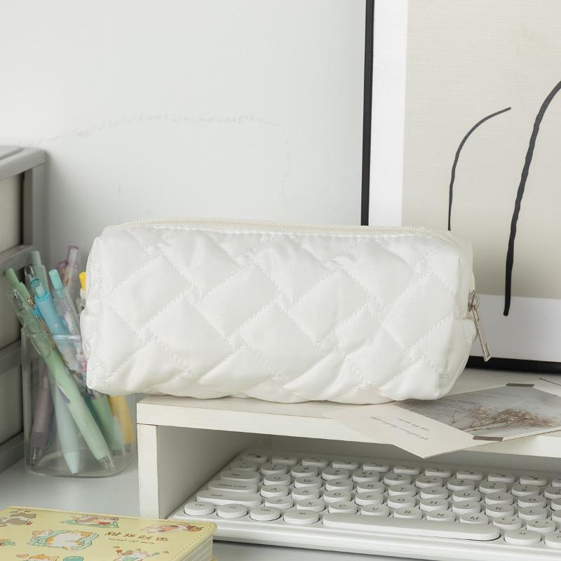 

Quilted Geometric Pattern Large-capacity Student Stationery Bag Pencil Case Solid Color Stationery Simple Storage Bag Stationery Box New