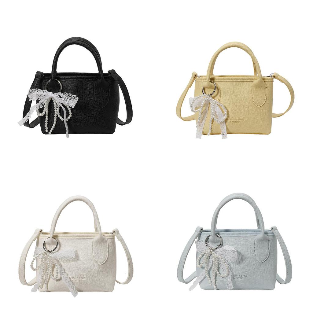 Minimalist Leather Shoulder Bag For Women With Stitching Details And Pearl Chain