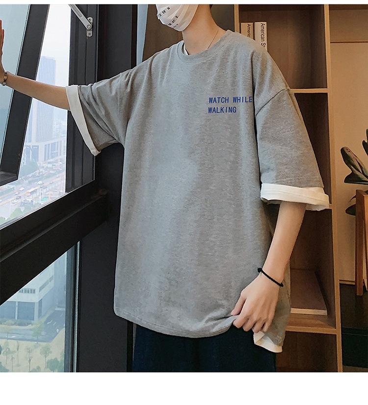 Trendy 2021 Summer Short-Sleeved T-Shirt for Middle School Boys - Loose Fit, Big Size, College Style