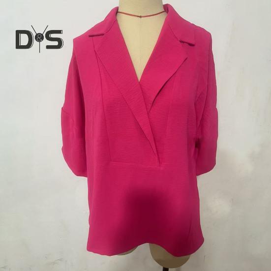 Dámská košile volného střihu s klopou, poloviční rukáv, jednobarevná, pulovr, topy v retro stylu, ležérní topy pro každodenní nošení