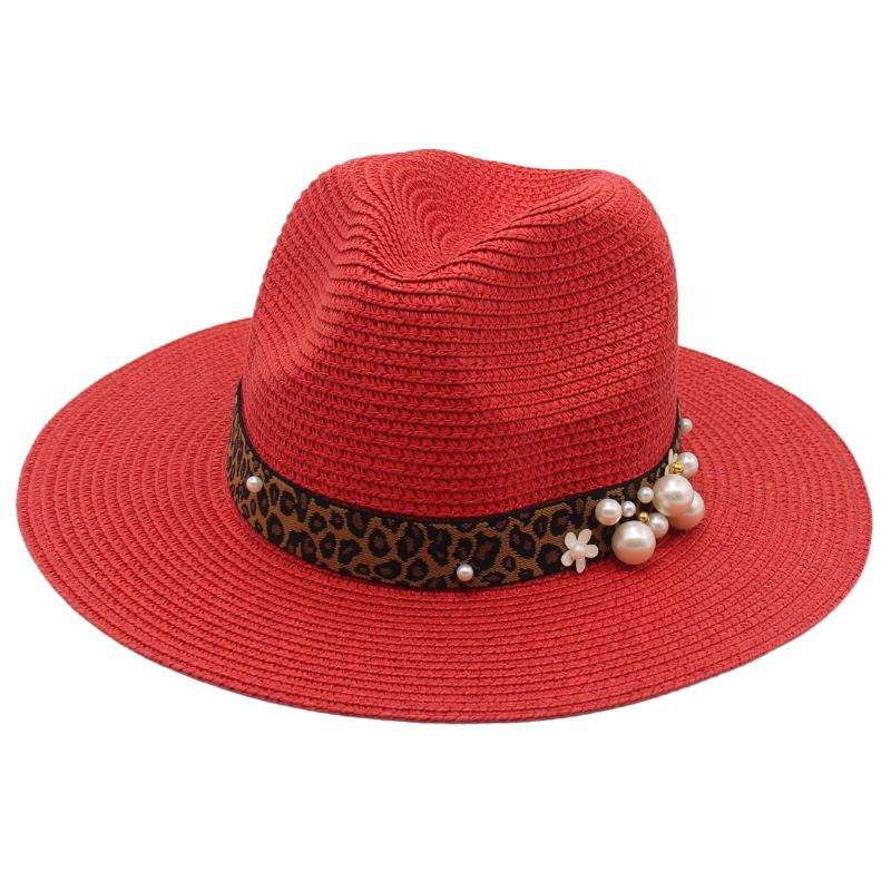 Spring And Summer 2022 New Panama Straw Hat Leopard Print Pearl Top Hat Men And Women Elegant Foldable Jazz Hat