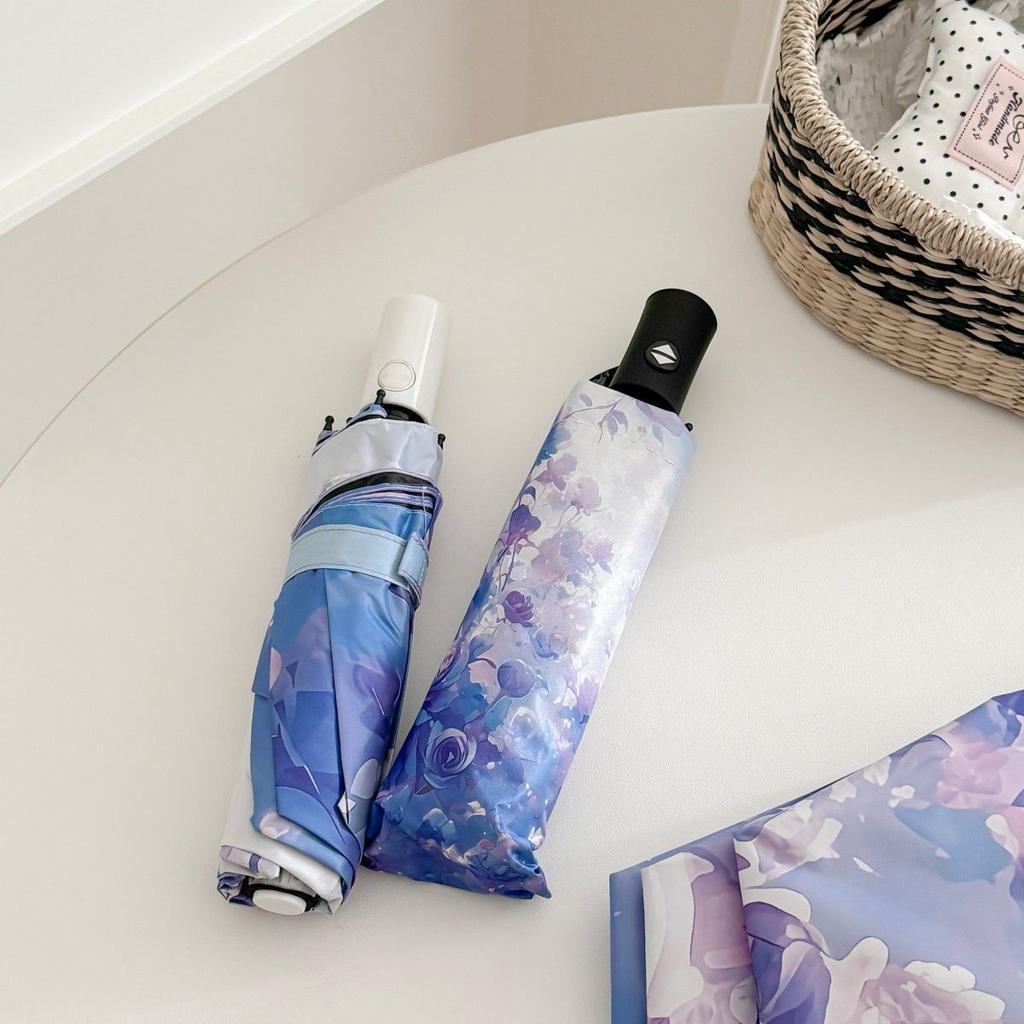 Stylish Fully Automatic Umbrella: Dual-Purpose Folding Black Vinyl Sun Umbrella with UV Protection