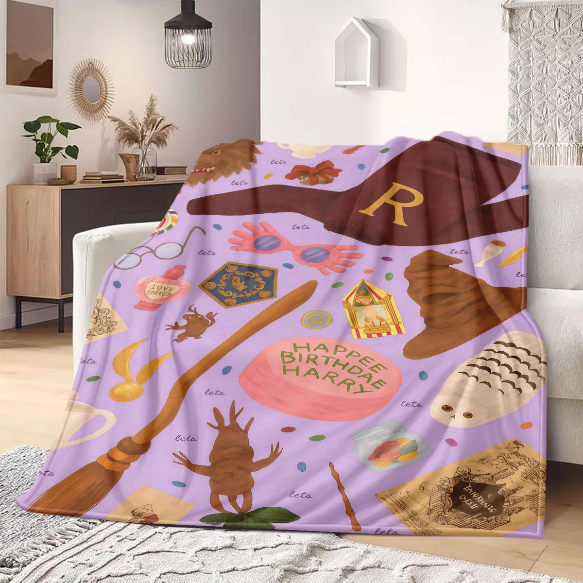 

HarryPotter Print Cartoon Flannel Blanket for Travel Picnics Bedrooms Sofas Beds Chairs Home Decor Unique Design Various Sizes 75x90cm