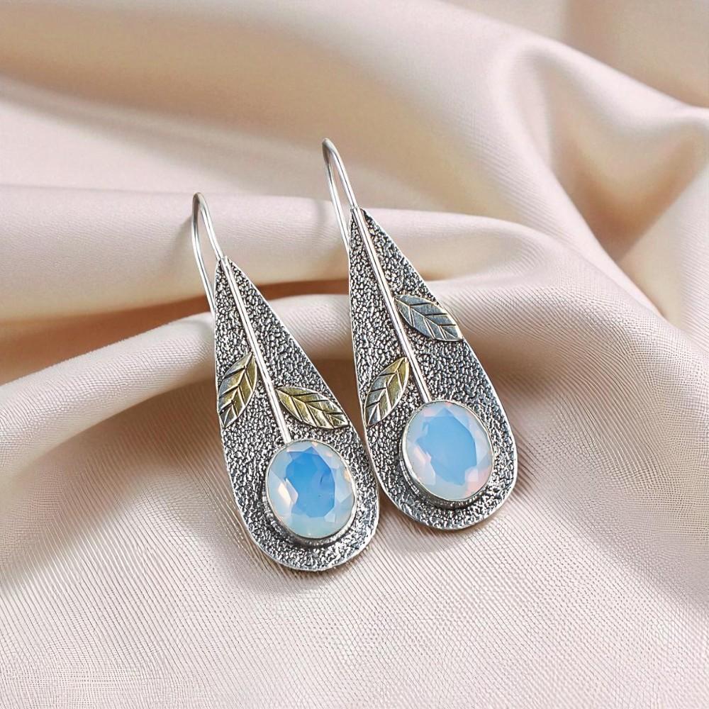 

Natural Milky Opal Gemstone 925 Sterling Silver Jewelry Handmade Earrings 2.00 EE-72-14
