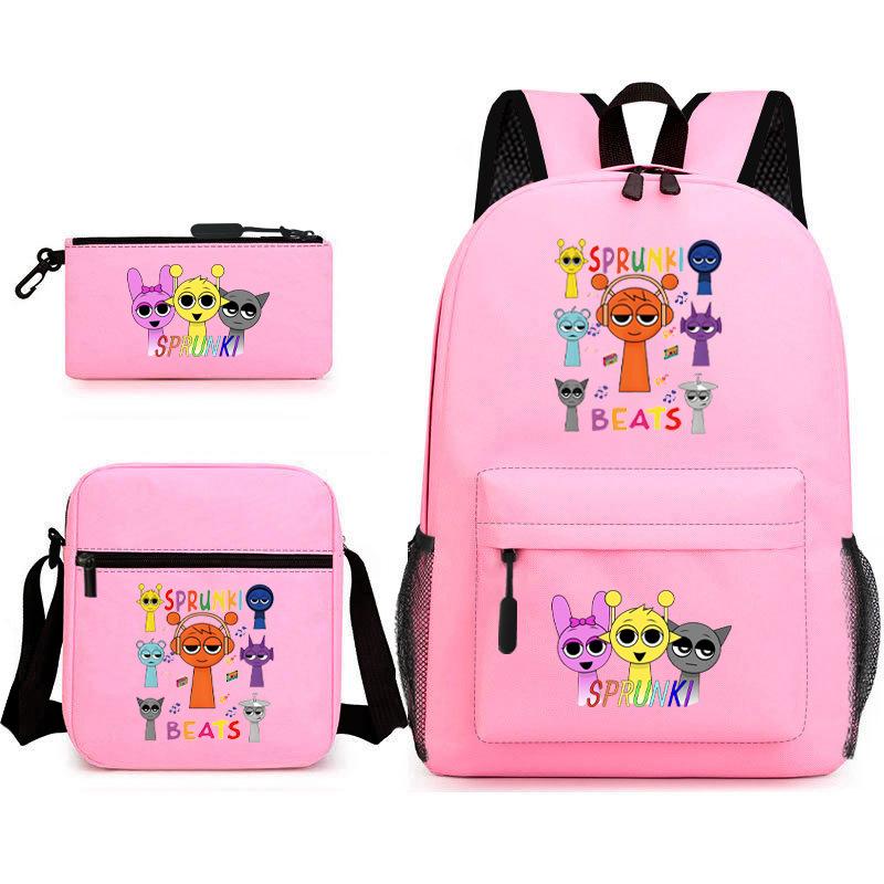 New Rhythm Box Student School Bag Three-piece Set, Casual Backpack Crossbody Bag Pencil Bag