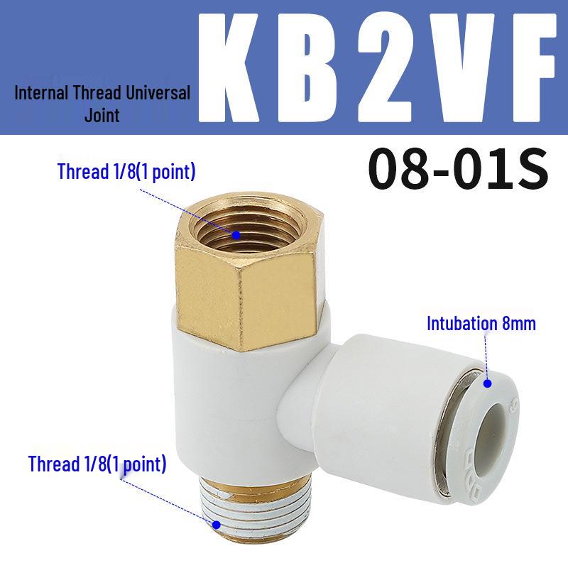 Universal Pneumatic Elbow Fitting with SMC-Type Inner & Outer Threads, KB2VF04/06/08/10/12-M5/01/02/03