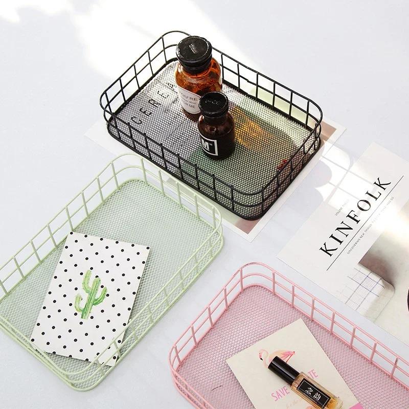 Nordic Iron Storage Basket Cosmetics Sundries Book Storage Box Office Desktop Organizer