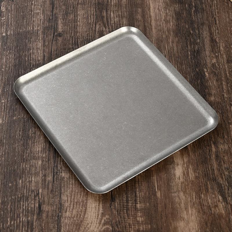 Vintage 304 Stainless Steel Snowflake Silver Square Tray Round Edge Dinner Plate Dessert Grill Tray Steak Plate Decorative Tray