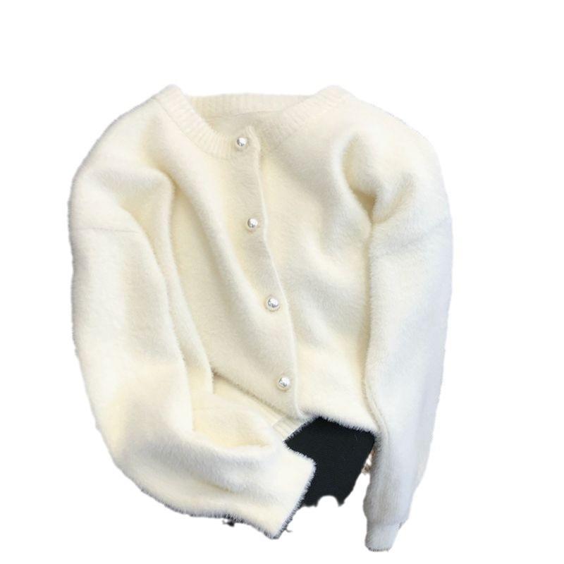 Cardigan de damă din lână de nurcă pentru primăvară-toamnă, pulover casual de culoare uni, jachetă tricotată plușată