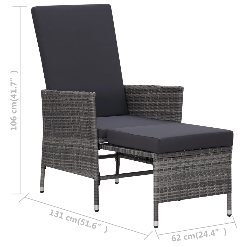 Garden Recliner with Cushions Poly Rattan Grey