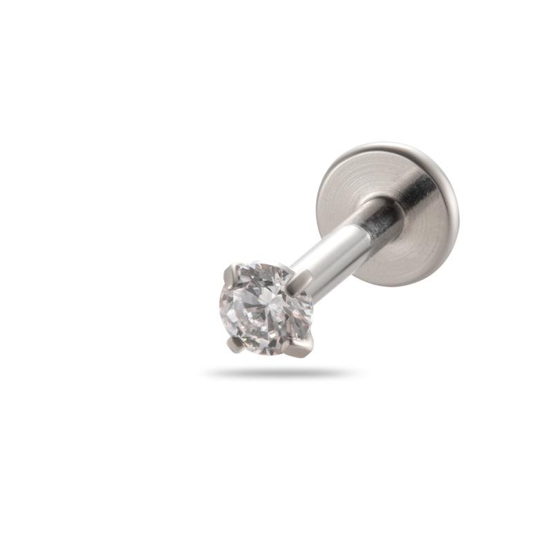 Colored Cubic Zirconia Inlaid Titanium Labret Stud (1.2*8mm) for Cartilage, Tragus, or Conch Piercing
