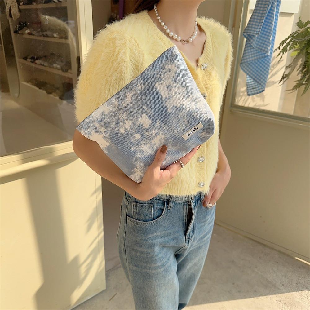 

Geometric Pattern Canvas Toiletry Bag For Women Multifunctional And Portable Makeup Bag синий