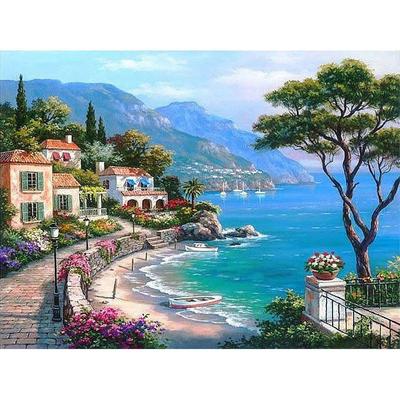 DIY Full Drill Round Diamond Painting View Landscape Diamond Embroidery Mosaic