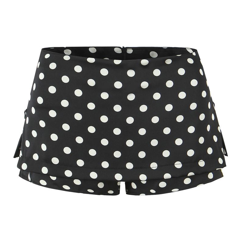 Miu Polka Dot Pure Desire Sexy Stylish Side Zipper Two-Way Mini Culottes Low Waist Slim Looking A- Line Skirt