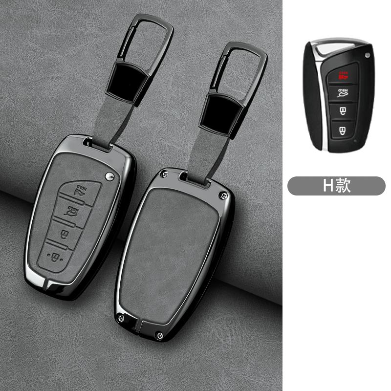 Zinc Alloy Leather Car Key Fob Case For Hyundai Grand Santa Fe 3 Dm Ix45 Ix35 Genesis Dh Grandeur Azera Hg Equus Key Fob Case