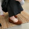2025 autumn and winter new round head inner slope heel cross belt ballet flower shallow mouth commuter work women's single shoes