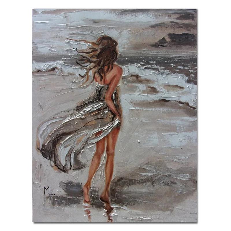 

Красивая девушка на берегу моря Серия Масляная живопись Холст Живопись Женщина Настенное искусство Картины Украшение гостиной 21cm×30cm NoFrame