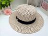 Ins Korean Mesh Flat Top Hat With M Logo, Black White Woven Straw, Summer New Fashion Sun Protection Fedora