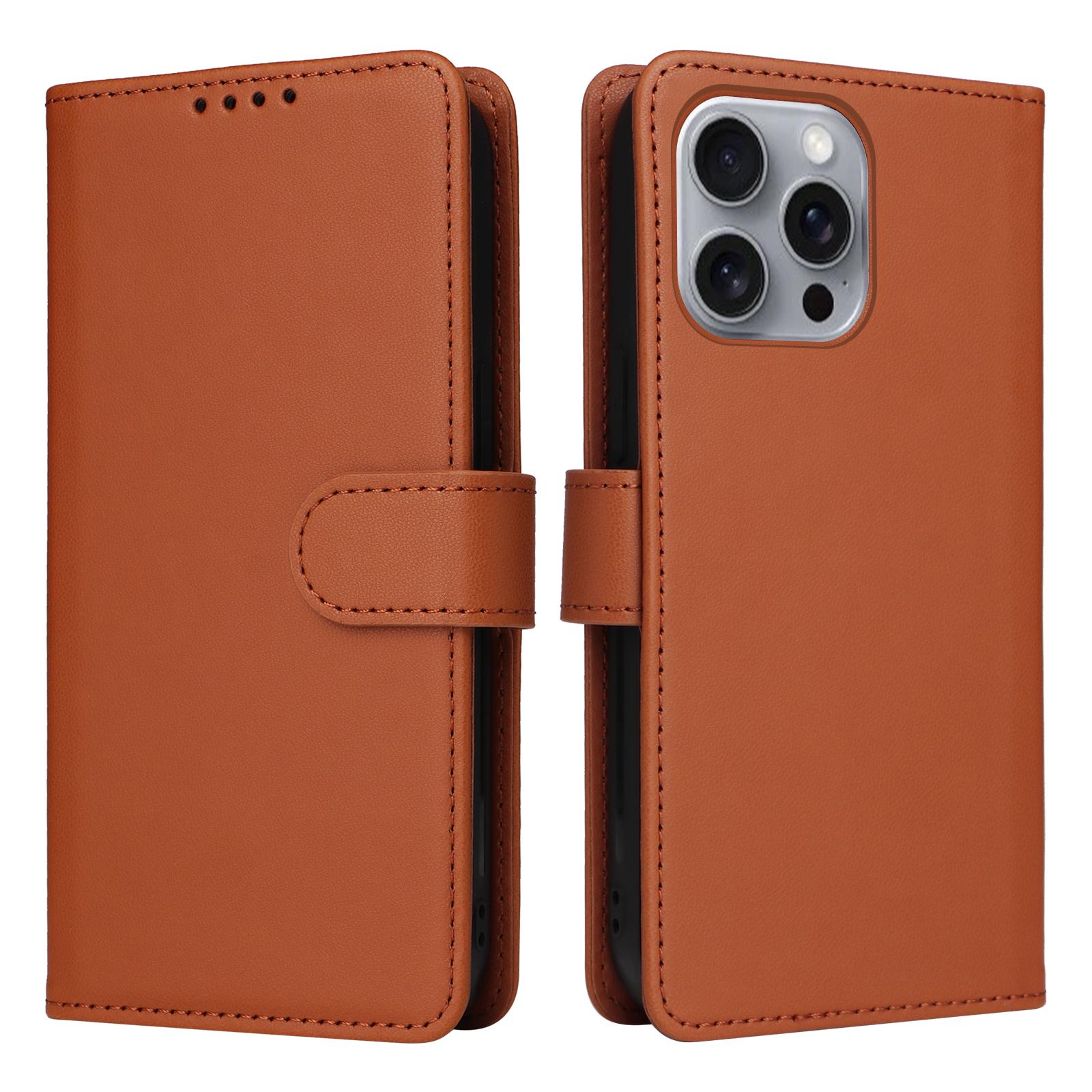 

For iPhone 16 Pro Max Magnetic Case BETOPNICE Detachable PU Leather Phone Cover with Strap Brown