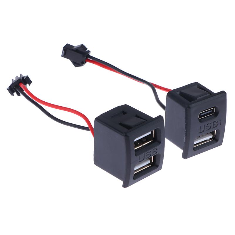 1Pc USB-Buchse Typ-C Schwarz Doppelschicht-Buchse USB-A-Buchse Lampenladebuchse Steckdose mit Kabelanschluss