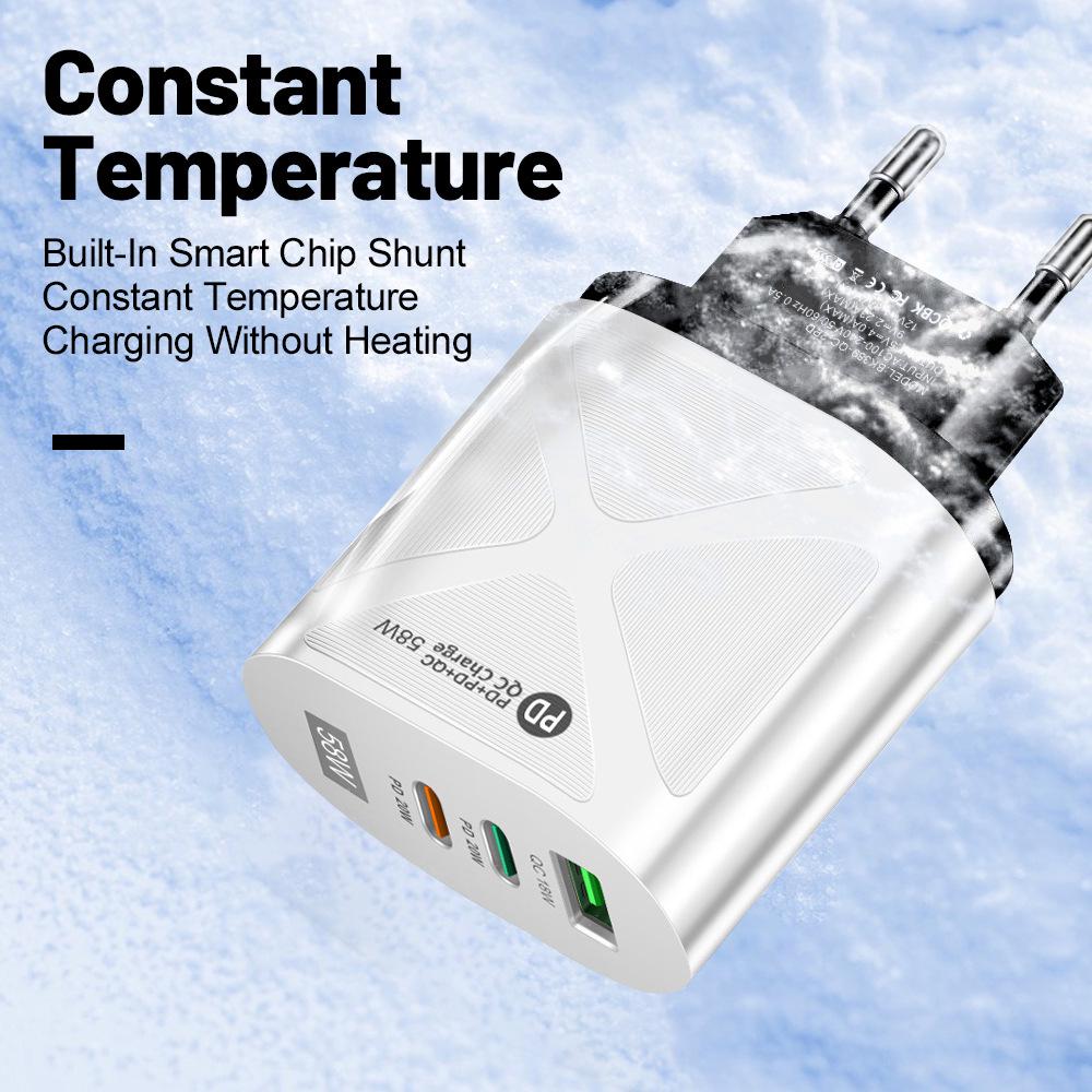 58W Dual Fast Charger with 2PD+QC3.0, EU/US/UK/AU Plugs