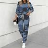 Damen Tarnmuster Zweiteiler Outfit, Langarm Rundhalsausschnitt Oberteil & Kordelzug Jogginghose Lässiger Trainingsanzug für Frühling Herbst