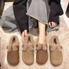 Calçado Outono e Inverno Tamanho Grande Retro Mais Veludo Bico Redondo Fundo Plano Quente Sapatos de Algodão Sapatos Femininos