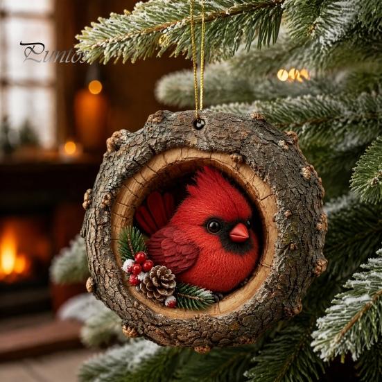 Acrylic Animal Ornaments Tree Hole Ornament, Owl Fox Raccoon Bird Hedgedog Holiday Decor Pendant Squirrel Pinecone Pendant, Seasonal Hanging