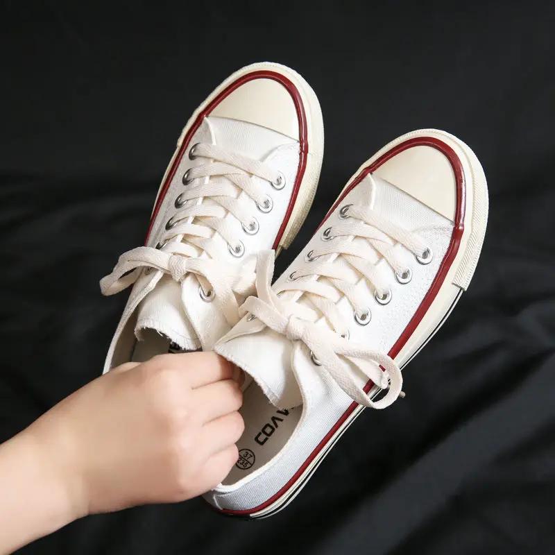 Shoes For Women Low-Top Vulcanized Canvas Platform Sneakers Black Flats Tennis Female Classic Student Small Couples Skateboard