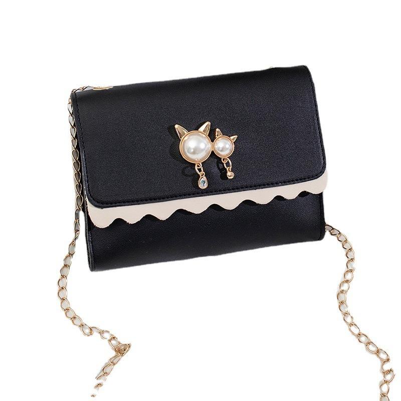 Cat Head Pearl Decorative Wave Lace Chain One Shoulder Crossbody Women's Bag Versatile