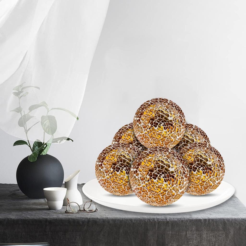 3pcs Decorative Glass Balls for Bowls 3.35inch Mosaic Glass Orbs Ball Gold Sphere Decor Globe Vases Dining Table Party Centerpiece